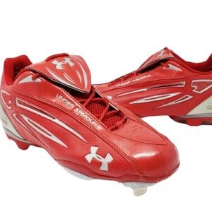 Under Armour UA THIEF Metal Baseball Cleats Shoes Men size 10 red silver NWOB